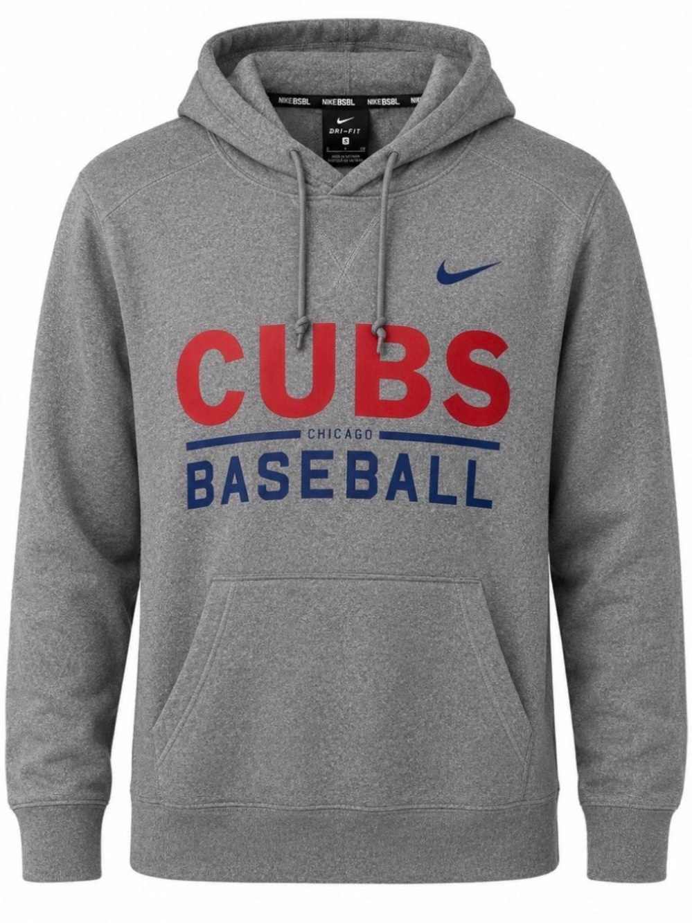 Nike Men's Chicago Cubs gray hoodie red blue 'CUBS BASEBALL' text Sz S